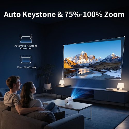 [WiFi 6.0 Sreen Mirroring] Mini Portable Projector with WiFi and Bluetooth 5.2,4K Smart Projector, Native Full HD 1080P, Mobile Phone Home Theater, Outdoor Movie Auto Vertical Correction
