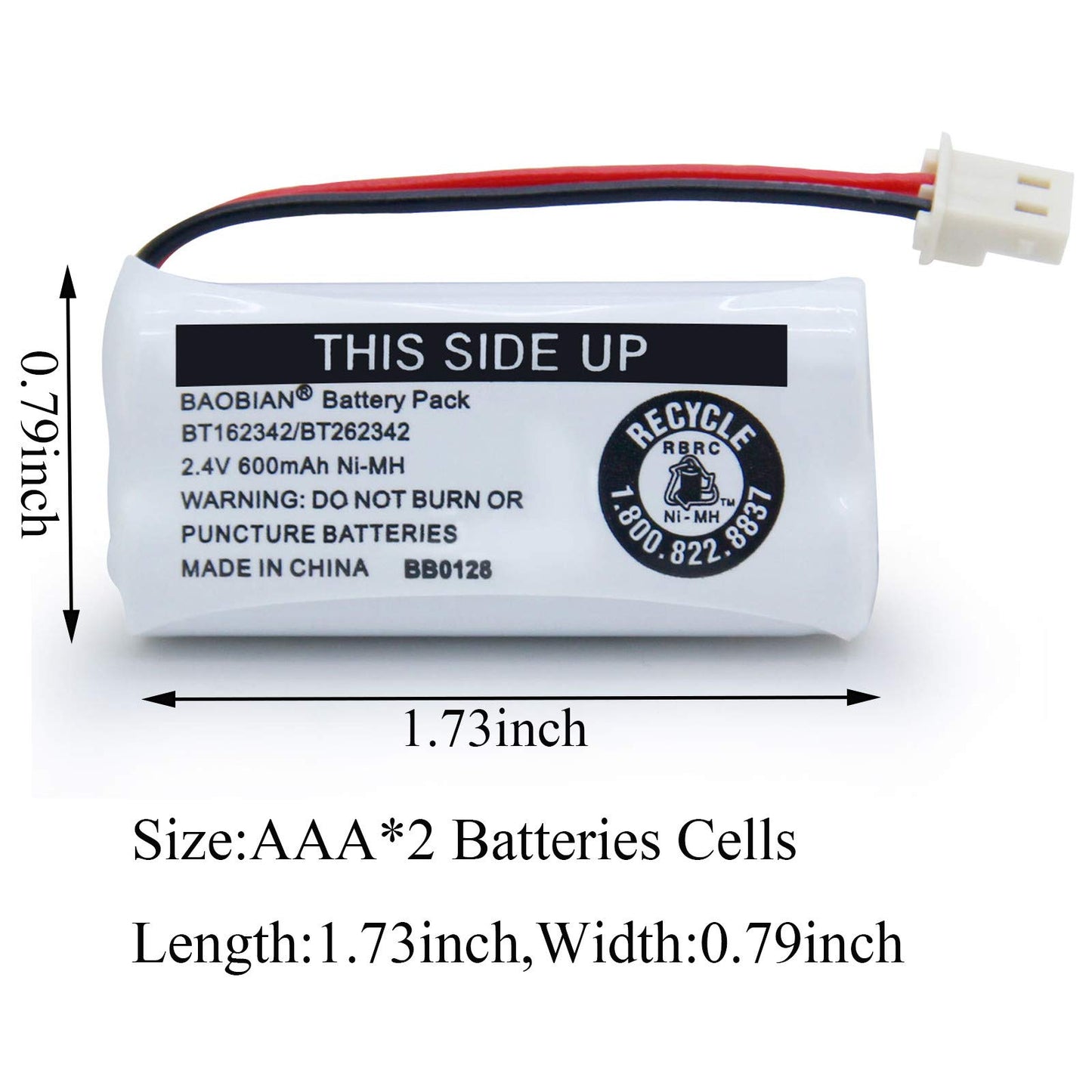 BAOBIAN BT162342 BT262342 Battery Compatible with for BT183342 BT283342 BT166342 BT266342 VTech CS6114 CS6419 CS6719 at&T EL52300 CL80111 Cordless Phone (Pack of 2)