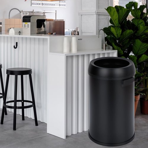 GarveeHome 17 Gallon/65 Liter Open Top Trash Can, Stainless Steel Rubbish Bin, Commercial Grade Waste Container, Round Garbage Can for Outdoor, Home Office, Restaurant, Black