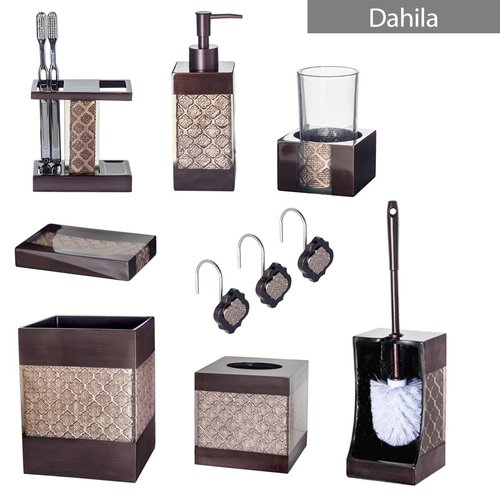 Dahlia Brown Bathroom Trash Can 1.98 Gal / 7.5L - Small Waste Basket for Bathroom - Durable Space Friendly Waste Bin - Decorative Wastebasket for Modern Room or Bedroom Decor