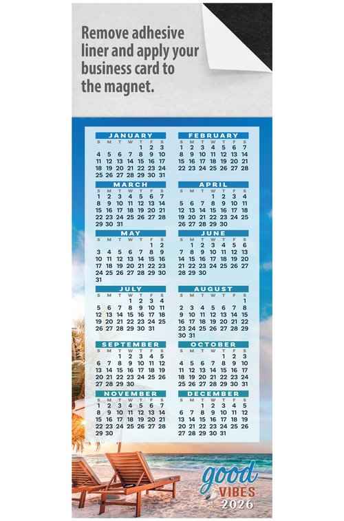 2026 Magnetic Yearly Glance Calendar, Peel and Stick Business Card Refrigerator Magnet, Great Real Estate Agent Marketing Tool, 1 oz. Postage Rate, Box of 100 (Beach)