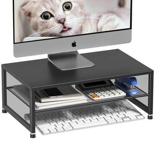ECOLOVI Desk Organizers and Accessories, Computer Monitor Stand Riser, Printer & Laptop Stand, Office Desk Accessories & Desktop Workspace Organizers for Office Supplies (Black)