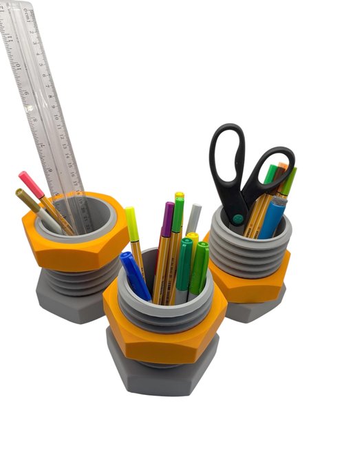 Nut and Bolt Design Desk Organizer, Pencil Holder for Office and Home, Back to Work Gift, Office Welcome Back Gift, Coworker Welcome Back Surprise, Gray and Orange