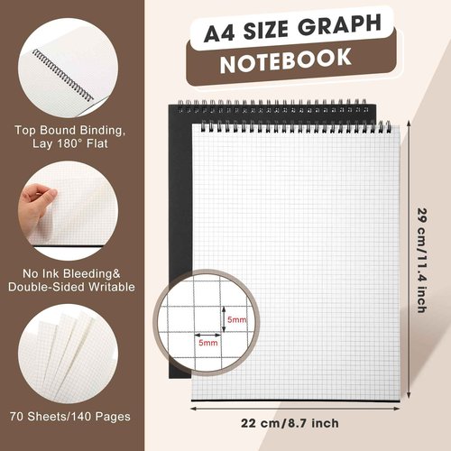 Engrowtic 12 Pack Top Spiral Graph Paper Notebooks 8.7 X11.4 Inch A4 Grid Paper Notepad 70 Sheet Memo Steno Pad for Engineering Writing Sketching Drawing School Office Supplies (Black)