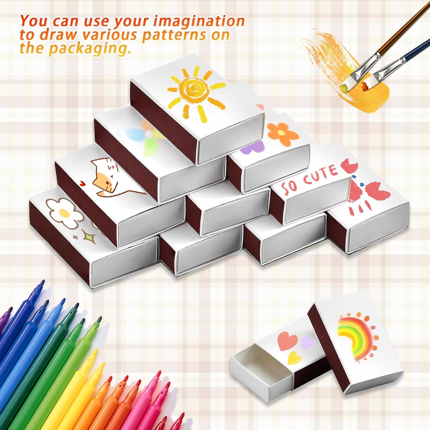 Skiennix Blank Match Boxes - 100 PCS DIY White Storage Holders with Double-Sided Striker | 2.25 x 1.42 x 0.59 Inch