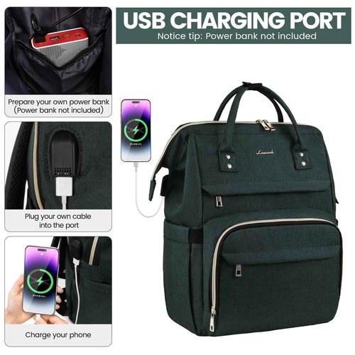 LOVEVOOK Laptop Backpack for Women,17 Inch Professional Womens Travel Backpack Purse Computer Laptop Bag Nurse Teacher Backpack,Waterproof Work Bags Carry on Back Pack with USB Port,Dark Green