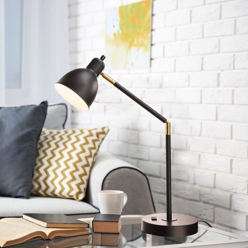 Catalina Lighting 20092-001 Modern Adjustable Desk Light with Power Outlet, Classic Table Lamp for Office, Dorm, or Bedroom, Reading Light Nightstand Lamp, Bulb NOT Included, 20.75", Black