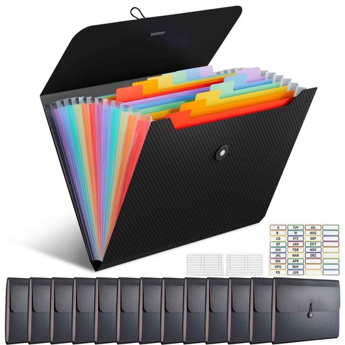 UMETDO 14 PCS Office Accordion File Organizer Bulk - 13 Pocket Plastics Expanding Folder with Tabs - Letter Size Loose Paper Folder for Work School Home, Student Teacher