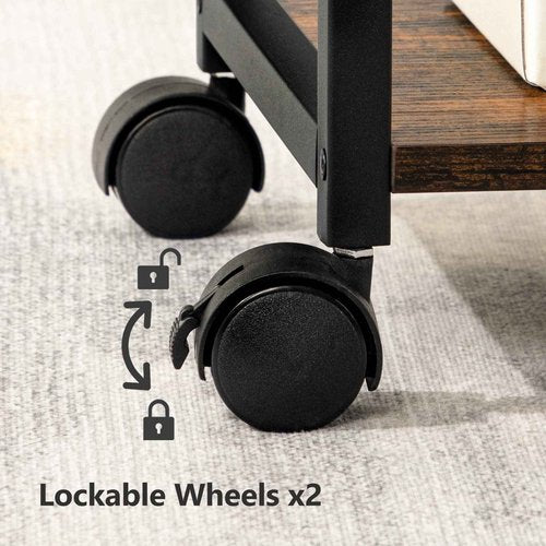MAHANCRIS Printer Stand, 3-Tier Under Desk Rolling Cart with Storage Shelf, Heavy Duty Printer Table with Wheels for Home and Office, Printer Shelf with 2 Hooks, Small Spaces, Rustic Brown PTHR4001Z