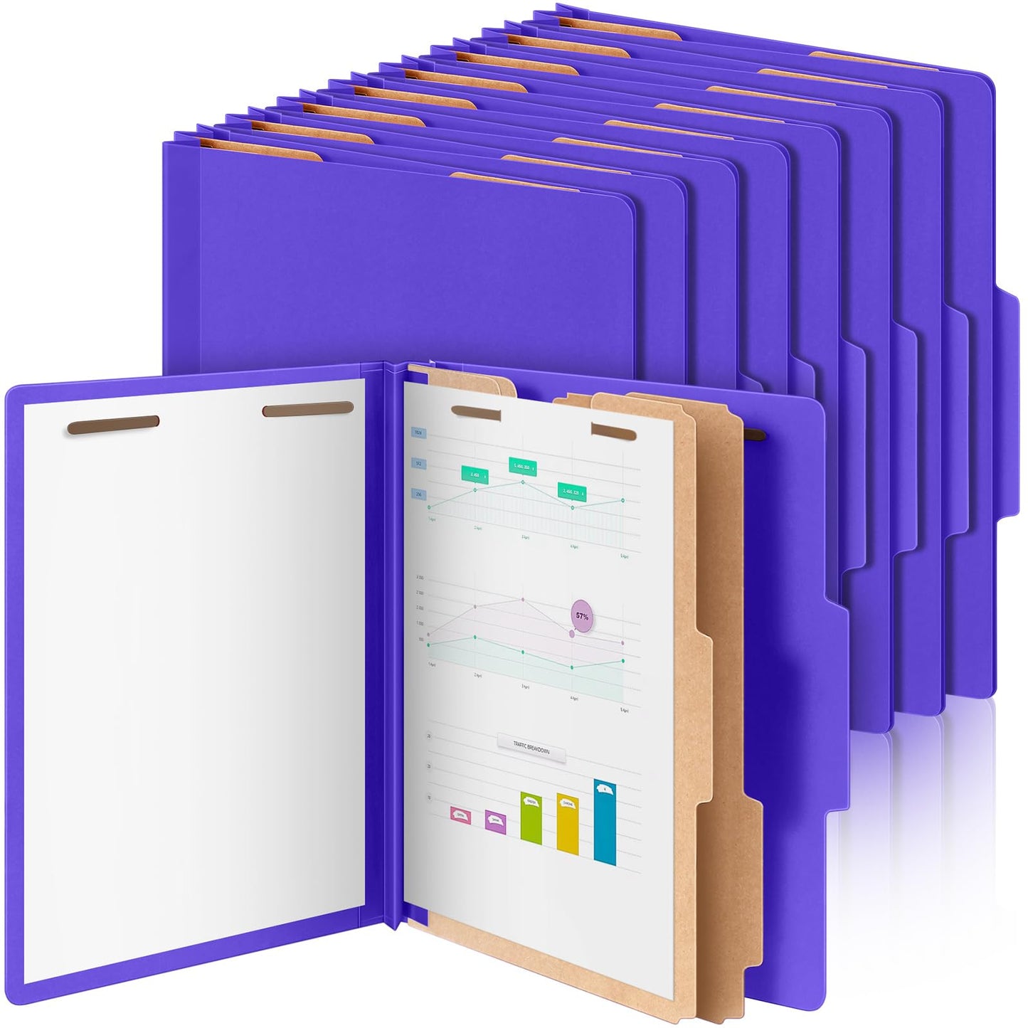 Skyygemm 12 Pcs Classification Folders Letter Size Bulk - 2 Dividers Pressboard File Folder with 3. 5 Inch Expansion, 2 Prongs Fastener, Heavy Duty Office File Organizer for Teacher Medical (Purple)