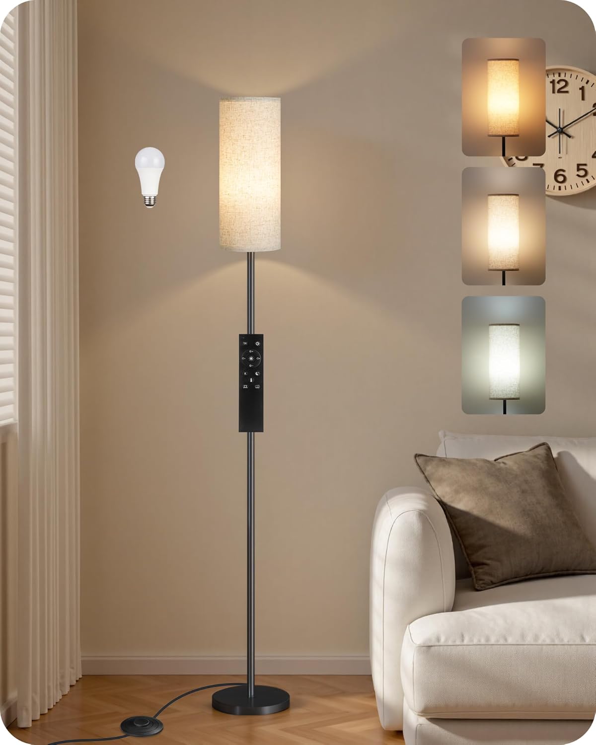 Skiennix Mid-Century Modern Floor Lamp - Adjustable Swing Arm & Pull Chain Switch - Antique Design for Living Room, Bedroom, Office