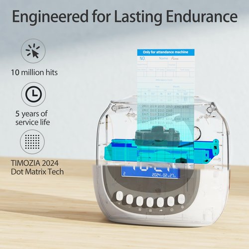 TIMOZIA Time Clocks for Employees Small Business, Auto-Align Time Clock, 6 Punches per Day Time Machine, Clock in Machine for Employees with 100 Time Cards, 2 Ink Ribbons and 4 Racks(Military time)
