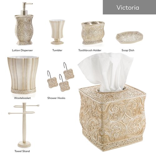 Creative Scents Victoria Bathroom Trash Can 1.32 Gal / 5L - Decorative Bathroom Wastebasket - Durable Beige Waste Bin - Waste Basket for Bathroom, Bedroom, Powder Room or Living Room Decor