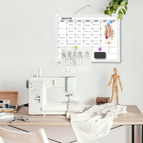 Lumspax Monthly Whiteboard Calendar for Wall, Small 16" x 12" Dry Erase Board with Plastic Frame, Hanging Dry Erase Calendar for Kitchen Planner, Memo, Office