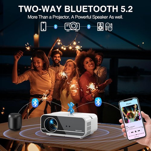 DBPOWER 1080P Outdoor Movie Projector - WiFi & Bluetooth, Auto Focus, 50% Zoom, Keystone Adjustments
