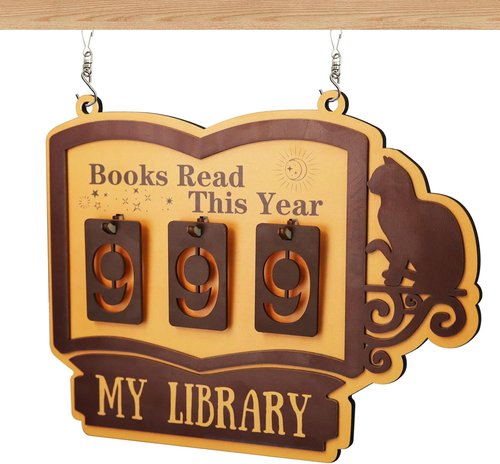 Books Read This Year Counter - Large Wooden Wall & Bookshelf Decor Sign | 'My Library' Reading Count Plaque - Perfect Gift for Book Lovers & Teachers