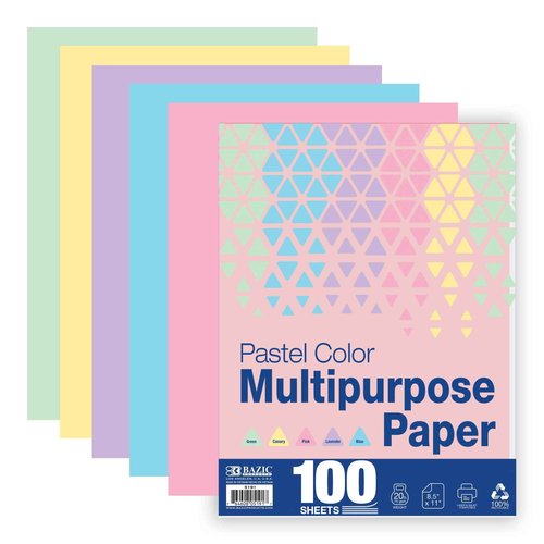 BAZIC Products Blank Paper Copy & Multipurpose Paper 8.5" x 11" – 100 Sheets Pastel Color Printer Paper for Inkjet, Laser, and Fax Machines – Printing Paper for Office, School, and Crafts, 12-Packs
