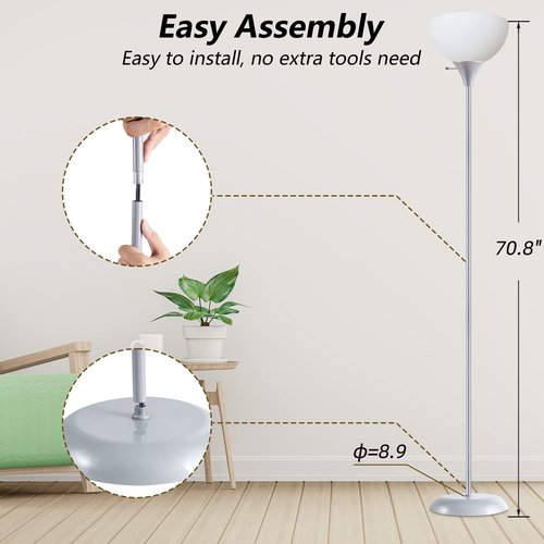 RISLG Floor Lamp, Standing Lamp, Modern Floor Lamps with Drop-Resistant White Lampshade, E26 Socket, Industrial Floor Lamp for Living Room Bedroom Study Office