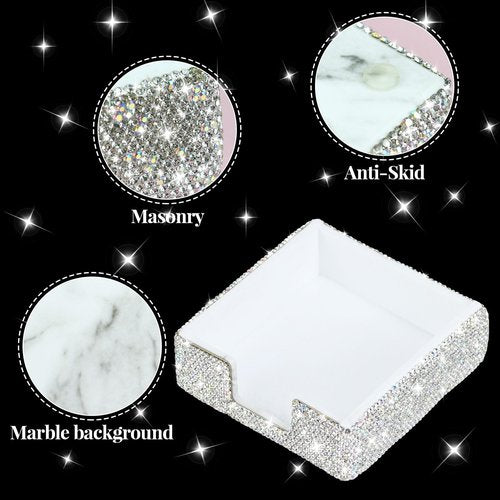 MultiBey Rhinestone Sticky Note Holder, 4 x 4 Inches Post it Note Dispenser Cute Self Sticky Note Pad Holder, Bling Sticky Memo Holder for Desk Office Home Supplies (Silver)