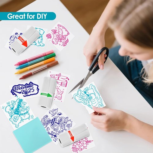 HUIJUTCHEN T02 Mini Thermal Sticker Paper- Colorful Text Transparent Printing Paper,Compatible with Phomemo M02/M02X/M02L Label Printer for Photo/Note/DIY/Memo,3 Rolls,53mm,Blue,Pink,Green
