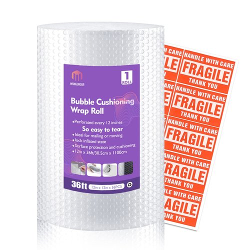 1 Roll 12" X 36' Perforated Nylon Bubble Packing Wrap for Moving Boxes Shipping Cushioning Supplies Wanguagua