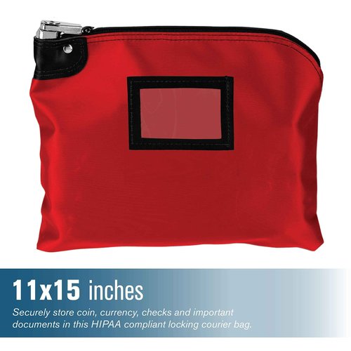 BankSupplies Laminated Nylon Locking Deposit Bag | Red | 15W x 11H | 2 Keys Included for Each Bag | HIPAA | Puncture Resistant Laminated Nylon | Double Stitched Seams