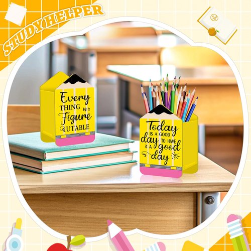 2 Pcs Pencil Holder Pencils Dispenser for Classroom, Yellow Pencil Shaped Case Back to School Teachers, Classroom Organization Storage