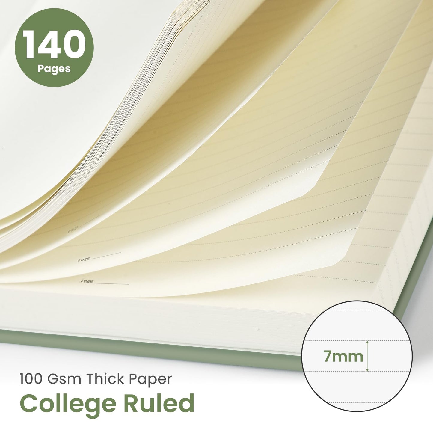 Taja 6 Pack Lined Spiral Notebooks for Work, 140 Pages, A5(5.7" x 7.9") Hardcover College Ruled, Journaling Notebooks for Notes-Taking, Perfect for Office School Home, Green