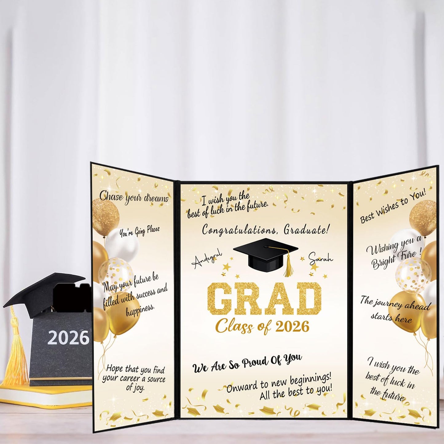 QIYANPAX 2026 Graduation Guest Book Alternative, Black and Gold Graduation Decorations Class of 2026, Graduation Signature Book, Congrats Grad Sign in Board, Graduation Gifts for Her Him