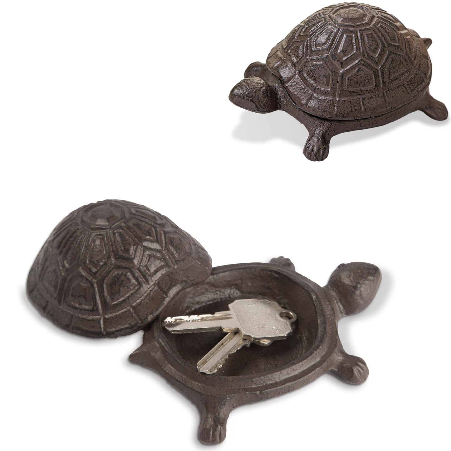 Ionela Spare Key Hiders Outside Cast Iron Turtle Hidden Key Holder for Outdoor Hide A Key, Brown