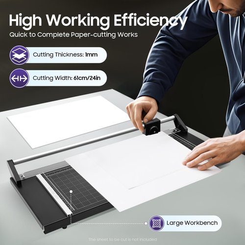 LNUJIUN 24 Inch Rotary Paper Trimmer Photo Paper Cutter with Positioning Ruler & 2 Blades Cut Paper Cutter for Photo Sticker Shops, Offices