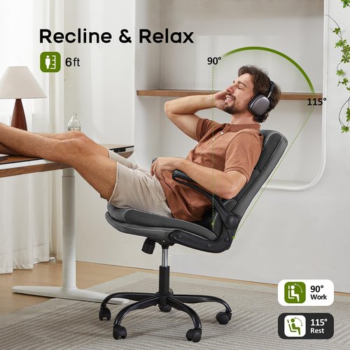 Skiennix Adjustable Office Chair - Ergonomic Mid Back Support with Padded Armrests | Black
