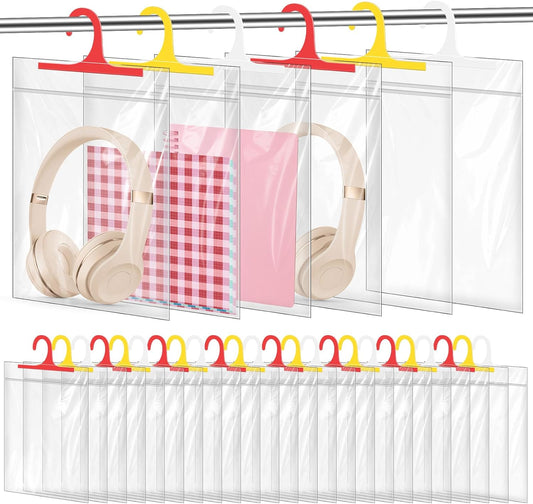 Skiennix Waterproof Hanging Storage Bags - 30 Pack Colorful Clear Plastic Organizers for Classroom & Library