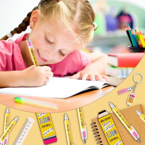 Zenoble 24 Set Back to School Student Gifts Bulk Ballpoint Pens Keychains and Greeting Cards Set First Day of School Gifts for Teacher Classroom Rewards Party Favors