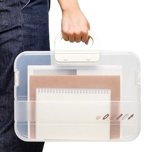 Lemical Portable Plastic Transparent File Boxes with Handle A4 Large Capacity Heavy Duty File Boxes Plastic Transparent Paper Storage
