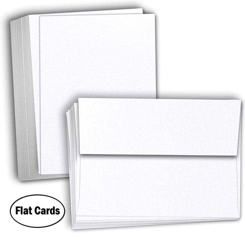 Hamilco Card Stock Blank Cards and Envelopes - Flat 4.5" x 6.25" A6 Linen White Cardstock Paper 100 Pack