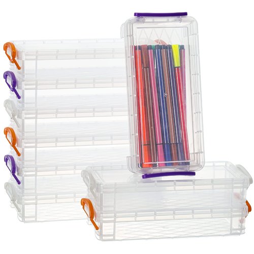 WUWEOT 9 Pack Large Pencil Box, Stackable Clear Plastic Pencil Case, Painting Brush Storage Box with Snap-Tight Lid, Office Supplies Organizer Watercolor Pen Drawing Tools Container