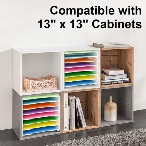 LOSADY 12x12 Paper Organizer, 8-Tier Scrapbook Paper Storage, Stackable Desktop File Holder for Home, Office, Classroom, and Craft Room