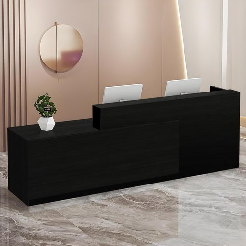 Modern Reception Desk with Storage Drawers and Open Shelves, 47-95 Inch Front Counter Table for Office, Salon, Lobby, Retail Store, or Home Workspace Right/Black 47" Wx23.6 Dx39.4 H