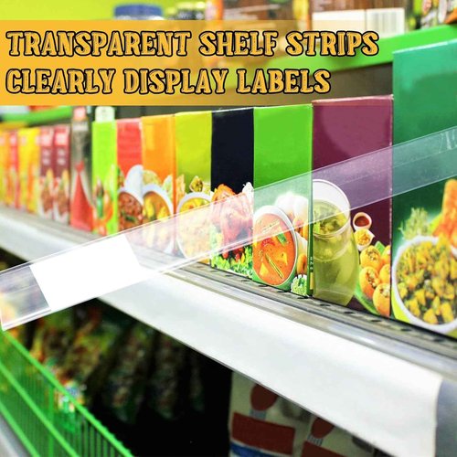 Fainne 50 Pcs Shelf Label Strips 1.25''H x 48" L Self Adhesive Shelf Label Holder Gondola Price Tag Stick on Plastic Clear Ticket Channel for Metal Wood Plastic Rack