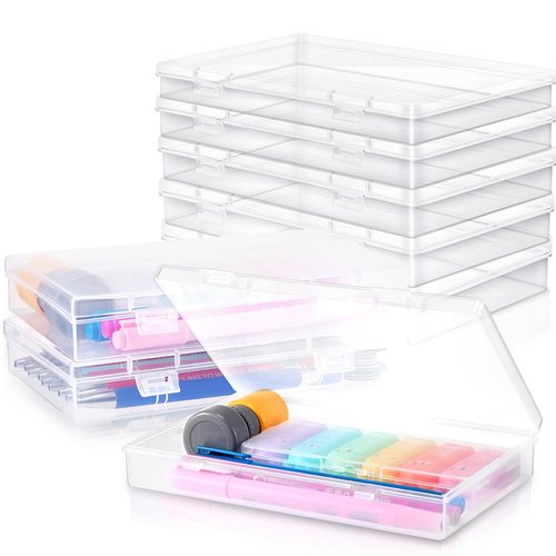Kigley 36 Pcs Pencil Box Clear Plastic Pencil Case Plastic Stationery Case Clear Pencil Case Boxes Plastic Storage Containers Box Small Plastic Containers Art Small Plastic Case with Double Buckles