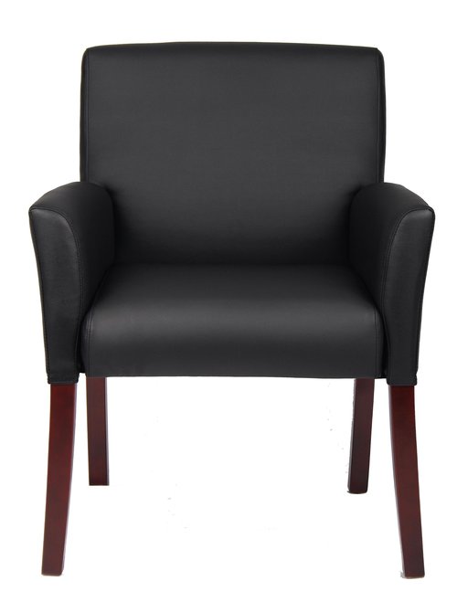 Boss Office Products Box Arm Guest Chair with Mahogany Finish in Black, 250