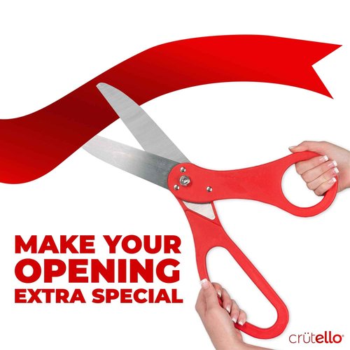 Crutello Ribbon Cutting Ceremony Kit - 21"Giant Scissors with Red Handle, 30ft Sparkle Giant Red Ribbon 4"Wide, 24 Balloons & 90ft Balloon Band for Grand Opening Decorations