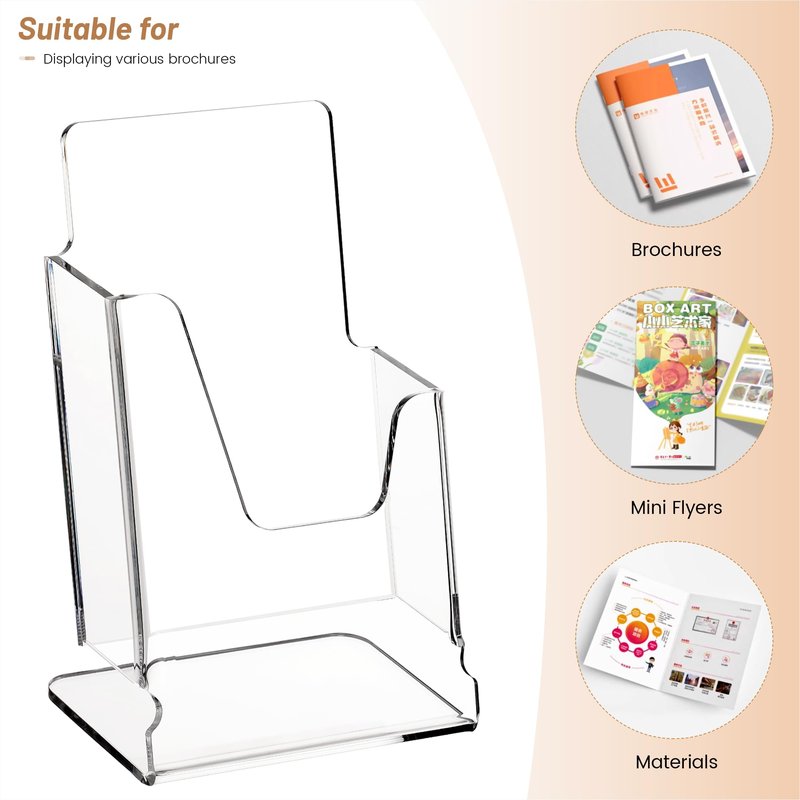HeZone Acrylic Brochure Holder 4x9 Inch,Clear Pamphlet Holder Display Stand for Trifold 4 Inch Flyers,Pamphlets,Booklets,Menu,Leaflets for Office,Home,Store,Trade Exhibition,1 Pack,A6