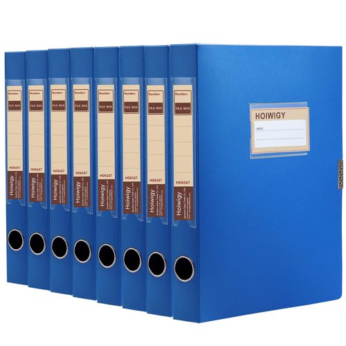 Hoiwigy A4 Document Box Plastic Archive Cases with Lid, 31×24x4 cm, File Folder Organizer Document Storage File Boxes for Office, School, Letter Size Paper (Blue (8 Packs))