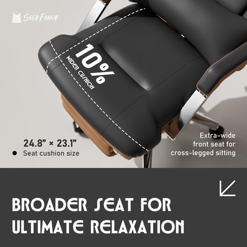 SeekFancy Reclining Office Chair with Footrest, Big and Tall Office Chair 500lbs with Wide Seat and Lumbar Support for Heavy People, High Back, PU Leather, Black