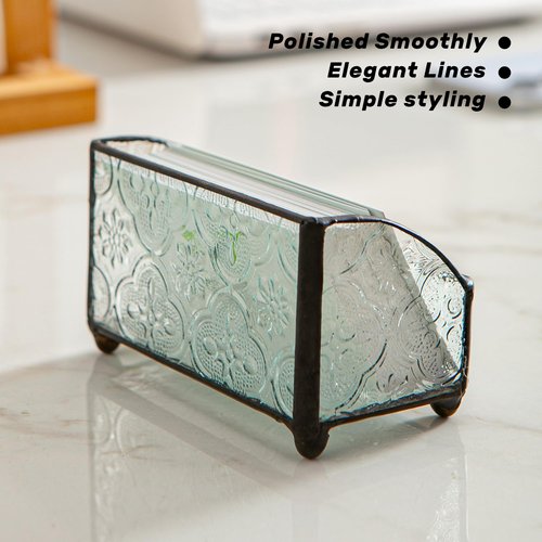 Giadun Business Card Holder for Desk, Mosaic Glass Business Card Holders Name Card Stand Organizer Cards Display for Office Exhibition Reception Black
