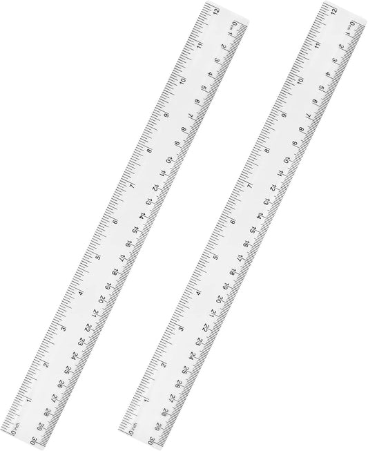 Unjoo 12-Inch Clear Plastic Ruler - Shatterproof Design with Inches & Centimeters | 2-Pack for School & Office