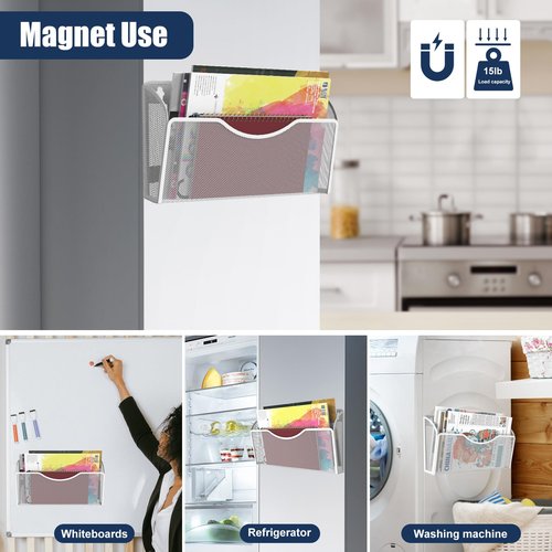 LQPAFZ 4PCS Magnetic File Holder - No Drilling Magazine Paper Document Holder, Hanging File Organizer for Refrigerators, Whiteboards & File Cabinets