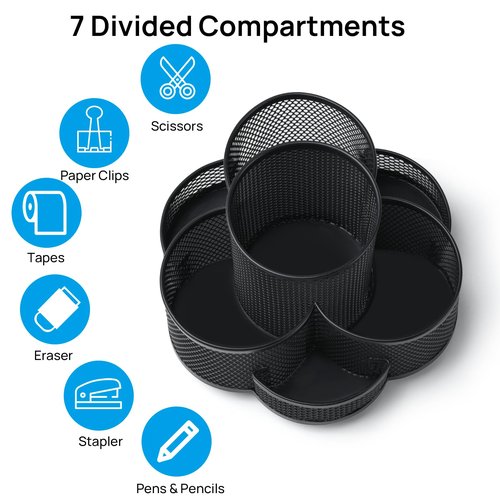Pen Holder for Desk, 360 Rotating Pencil Holder, Cup Holder for Desk Office, Desk Organizers and Accessories in Black